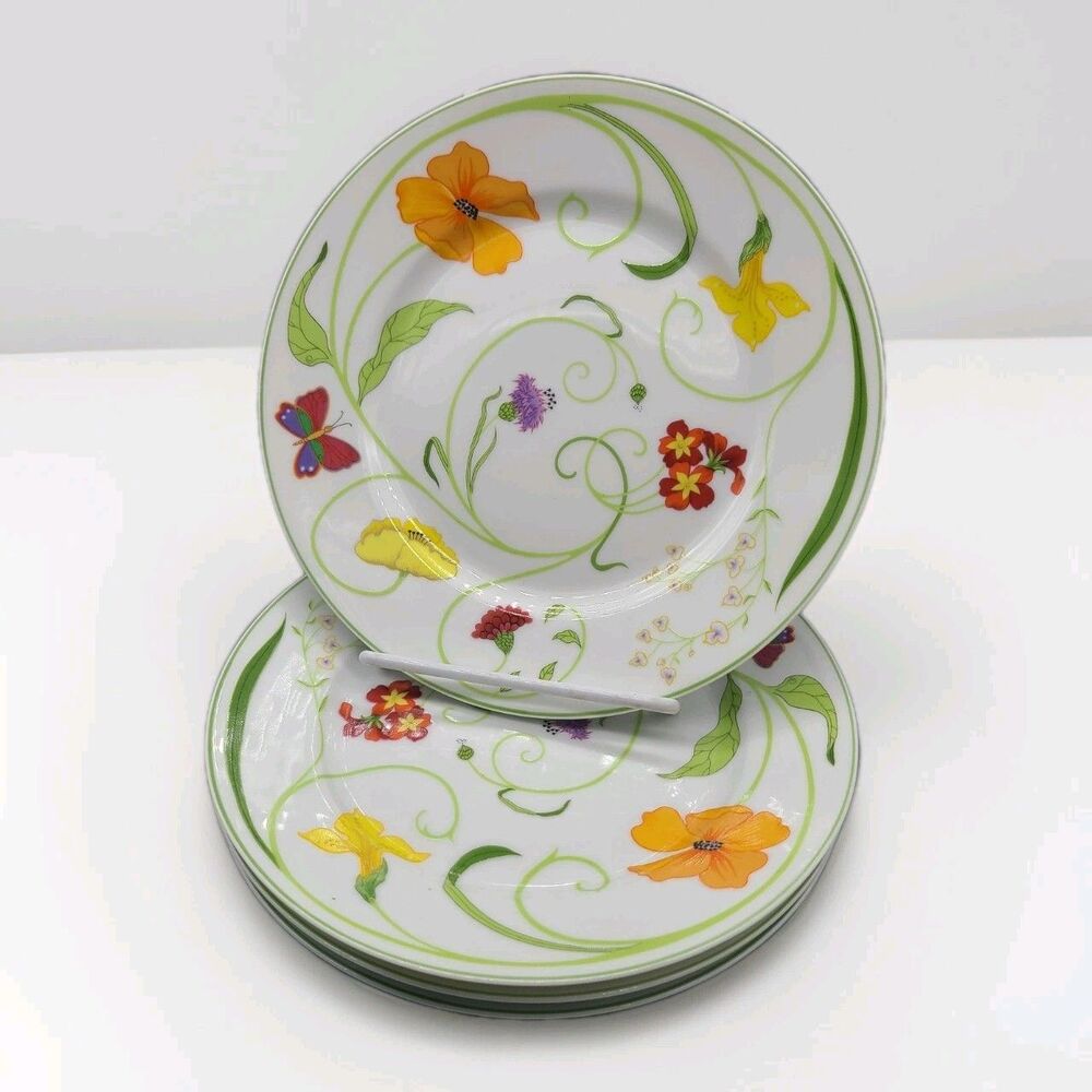 DENBY ALICE Set (4) PLATES Salad 8" Portugal Fine China Floral Butterfly New